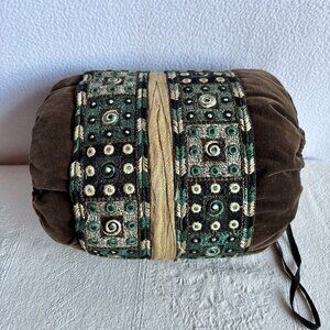 Antique Brown Velvet Embroidered Muff Hand Warmer